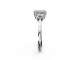 White gold Emerald Diamond Three-Stone Ring with Trapezoid Side Stones and Prong Setting_25