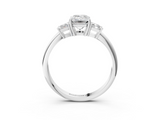 White gold Emerald Diamond Three-Stone Ring with Trapezoid Side Stones and Prong Setting_26
