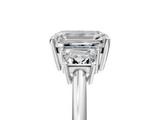 White gold Emerald Diamond Three-Stone Ring with Trapezoid Side Stones and Prong Setting_28