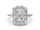 White gold Emerald Halo Cluster Diamond Engagement Ring with Prong Setting and Polished Band_20