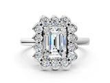 White gold Emerald Halo Cluster Diamond Engagement Ring with Solitaire Band and Prong Setting_49