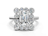 White gold Emerald Halo Diamond Cluster Engagement Ring with Milgrain Bezel Setting and Solitaire Band_39