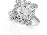 White gold Emerald Halo Diamond Cluster Engagement Ring with Milgrain Bezel Setting and Solitaire Band_40