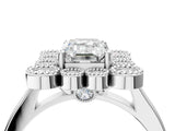 White gold Emerald Halo Diamond Cluster Engagement Ring with Milgrain Bezel Setting and Solitaire Band_43