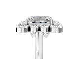 White gold Emerald Halo Diamond Cluster Engagement Ring with Milgrain Bezel Setting and Solitaire Band_44