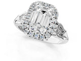 White gold Emerald Halo Diamond Engagement Ring with Filigree Band and Four-Prong Setting_82