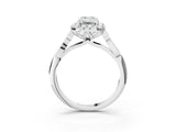 White gold Emerald Halo Diamond Engagement Ring with Filigree Band and Four-Prong Setting_84