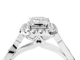 White gold Emerald Halo Diamond Engagement Ring with Filigree Band and Four-Prong Setting_85