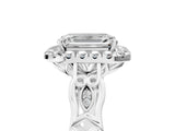 White gold Emerald Halo Diamond Engagement Ring with Filigree Band and Four-Prong Setting_86