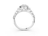 White gold Emerald Halo Diamond Engagement Ring with Intricate Filigree Band and Four-Prong Setting_40