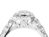 White gold Emerald Halo Diamond Engagement Ring with Intricate Filigree Band and Four-Prong Setting_41