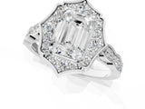 White gold Emerald Halo Diamond Engagement Ring with Milgrain Band and Four-Prong Setting_72