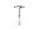 White gold Emerald Halo Diamond Engagement Ring with Milgrain Band and Four-Prong Setting_74