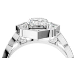 White gold Emerald Halo Diamond Engagement Ring with Milgrain Band and Four-Prong Setting_77
