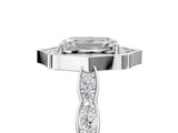 White gold Emerald Halo Diamond Engagement Ring with Milgrain Band and Four-Prong Setting_78