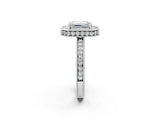 White gold Emerald Halo Diamond Engagement Ring with Milgrain Pave Band and Four-Prong Setting_125