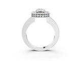White gold Emerald Halo Diamond Engagement Ring with Milgrain Pave Band and Four-Prong Setting_126