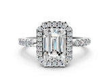 White gold Emerald Halo Diamond Engagement Ring with Pavé Band and Four-Prong Setting_69