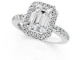 White gold Emerald Halo Diamond Engagement Ring with Pavé Band and Four-Prong Setting_70