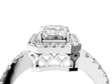 White gold Emerald Halo Diamond Engagement Ring with Pavé Band and Four-Prong Setting_73