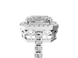 White gold Emerald Halo Diamond Engagement Ring with Pavé Band and Four-Prong Setting_74