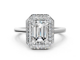 White gold Emerald Halo Diamond Engagement Ring with Solitaire Band and Four-Prong Setting_19