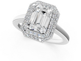 White gold Emerald Halo Diamond Engagement Ring with Solitaire Band and Four-Prong Setting_21