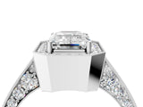 White gold Emerald Halo Diamond Engagement Ring with Split Shank Band and Four-Prong Setting_10