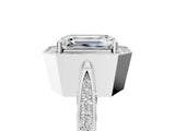 White gold Emerald Halo Diamond Engagement Ring with Split Shank Band and Four-Prong Setting_11