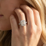 White gold Emerald Halo Diamond Engagement Ring with Split Shank Band and Four-Prong Setting_20