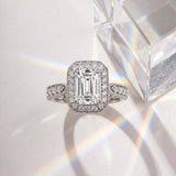 White gold Emerald Halo Diamond Engagement Ring with Split Shank Band and Four-Prong Setting_21