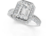 White gold Emerald Halo Diamond Engagement Ring with Split Shank Band and Four-Prong Setting_7