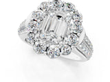 White gold Emerald Halo Diamond Engagement Ring with Split Shank and Prong Setting_54