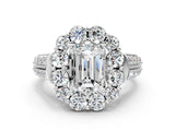 White gold Emerald Halo Diamond Engagement Ring with Split Shank and Prong Setting_66