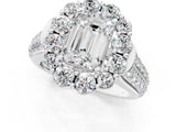 White gold Emerald Halo Diamond Engagement Ring with Split Shank and Prong Setting_67