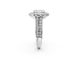 White gold Emerald Halo Diamond Engagement Ring with Split Shank and Prong Setting_67