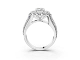 White gold Emerald Halo Diamond Engagement Ring with Split Shank and Prong Setting_69
