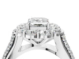 White gold Emerald Halo Diamond Engagement Ring with Split Shank and Prong Setting_70