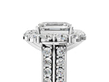 White gold Emerald Halo Diamond Engagement Ring with Split Shank and Prong Setting_71