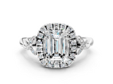 White gold Emerald Halo Diamond Engagement Ring with Vintage-Inspired Band and Four-Prong Setting_3