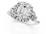 White gold Emerald Halo Diamond Engagement Ring with Vintage-Inspired Band and Four-Prong Setting_4