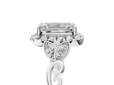 White gold Emerald Halo Diamond Engagement Ring with Vintage-Inspired Band and Four-Prong Setting_8