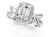 White gold Emerald Halo Diamond Floral Band with Four-Prong Setting_111