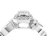 White gold Emerald Halo Diamond Floral Band with Four-Prong Setting_114