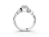 White gold Emerald Halo Diamond Floral Band with Four-Prong Setting_115