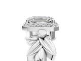 White gold Emerald Halo Diamond Floral Band with Four-Prong Setting_116