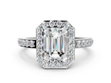White gold Emerald Halo Diamond Pavé Band Ring with Prong Setting_20