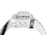 White gold Emerald Halo Diamond Pavé Band Ring with Prong Setting_23