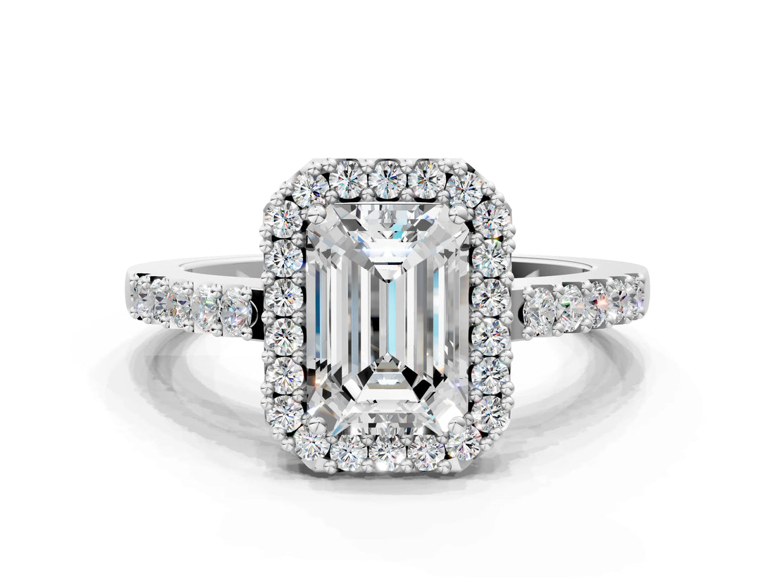 White gold Emerald Halo Diamond Pavé Solitaire Ring_51