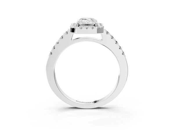 White gold Emerald Halo Diamond Pavé Solitaire Ring